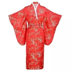 Yukata Feminina Vermelha Com Estampa Flor De Cerejeira na internet
