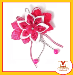 Kanzashi Flor De Cabelo Oriental Rosa Pink