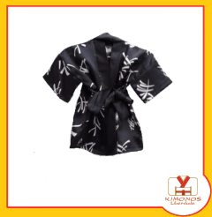 Happi Infantil De Cetim - Preto - Kimonos Liberdade