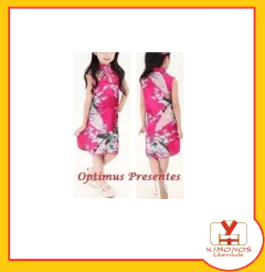 Vestido Infantil Pink Com Estampa De Pavão - Gola Aberta - comprar online