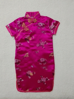 Vestido Infantil Cetim flor Fortuna Pink