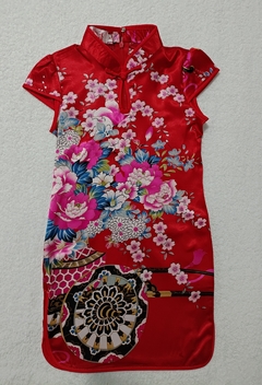 Vestido Infantil Cetim flor de cerejeira Vermelho