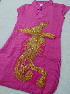 Vestido Infantil Fênix Pink- Gola com abertura em gota - comprar online