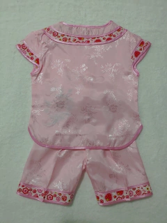 Conjunto Oriental Infantil Bordado Rosa Moranguinhos - Kimonos Liberdade