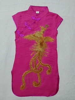 Vestido Infantil Bordado Fênix - Pink