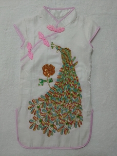 Vestido Infantil Bordado Pavão - Branco