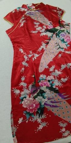 Vestido De Cetim com Pavão - Vermelho na internet