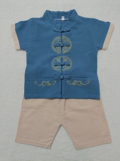 Conjunto Oriental menino azul com bermuda