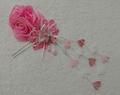 Arranjo para cabelo Rosa - Kanzashi com Flor