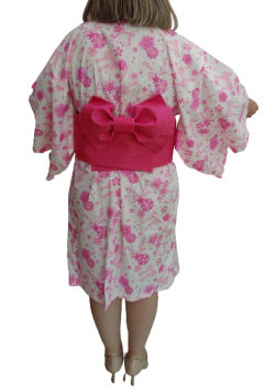 Yukata Feminina Curta Floral rosa com Obi - comprar online