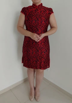 Vestido Curto Oriental Floral - Vermelho