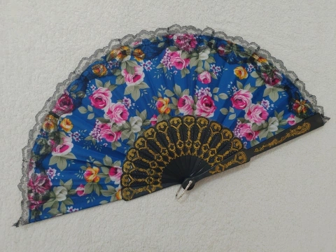 Leque De Tecido - Azul - Modelo 21