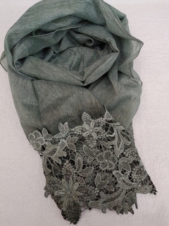 Lenço feminino - Echarpe verde musgo com renda