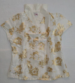 Blusa Oriental Branca Com Estampa Flor