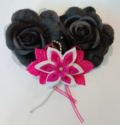 Flores para enfeite de cabelo - Kit com 2 flores e 1 Kanzashi
