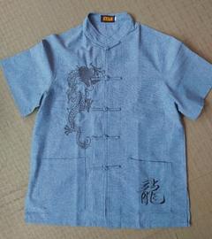 Blusa Masculina Estampa Dragão Em Algodão Azul Jeans