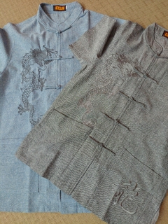Blusa Masculina Estampa Dragão Em Algodão Azul Jeans - Kimonos Liberdade