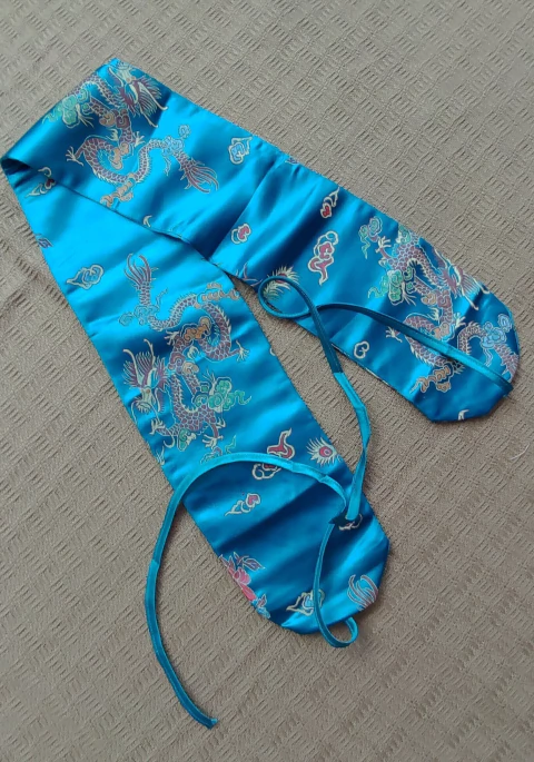 Faixa De Cetim Para Cintura - Bordada Dragão Azul Turquesa