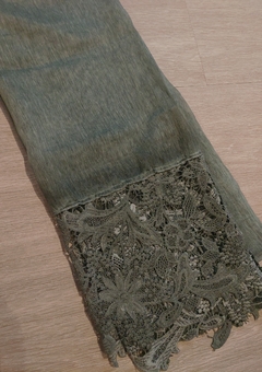 Lenço feminino - Echarpe verde musgo com renda - loja online