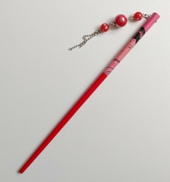 Palito Hashi Oriental Para Cabelo pingente bolinha - Vermelho