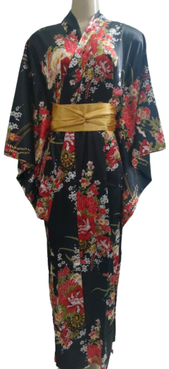 Yukata Preta Em Seda Flor Da Fortuna - comprar online