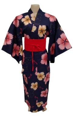 Imagem do Yukata Algodão Com Estampa Floral Azul - Completo