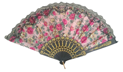 Leque De Tecido Floral - Rosa