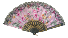 Leque De Tecido Floral - Rosa escuro