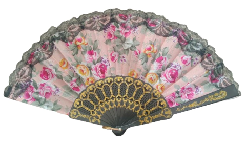 Leque De Tecido Floral - Rosa claro