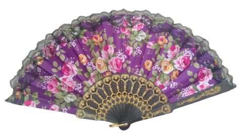 Leque De Tecido Floral - Roxo