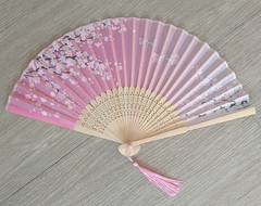 Leque Japonês Sakura e Borboletas - Rosa