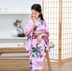 Yukata Infantil Em Seda Estampa Pavão Rosa - comprar online