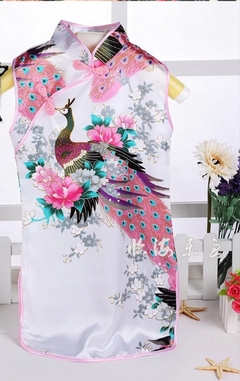 Vestido Infantil Branco Com Estampa De Pavão