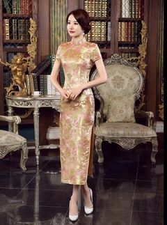 Vestido Oriental Longo Rosa Flor Da Fortuna
