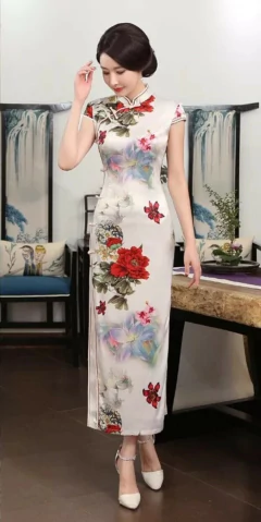 Vestido Oriental Longo Off White Flor Da Fortuna - comprar online