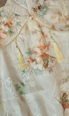 Vestido Infantil Floral com Tule e Pingente - Creme na internet