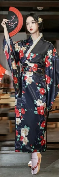 Yukata Feminina adulto Azul Marinho Floral na internet