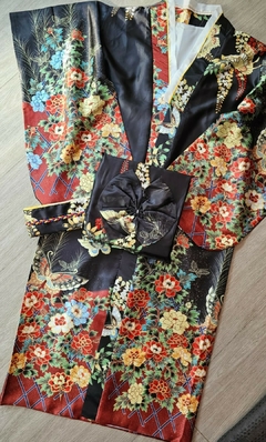 Yukata Feminina adulto Preta Floral - loja online