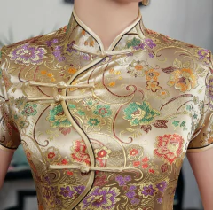 Imagem do Vestido Longo (ou Qipao) Com Estampa Imperial - Dourado