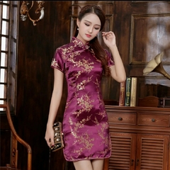 Vestido Curto Com Estampa Flor De Cerejeira - Vinho