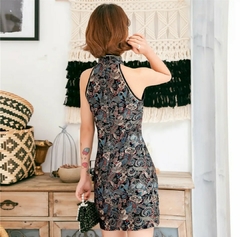 Vestido Curto Oriental Frente Única - Preto - Kimonos Liberdade