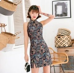Vestido Curto Oriental Frente Única - Preto