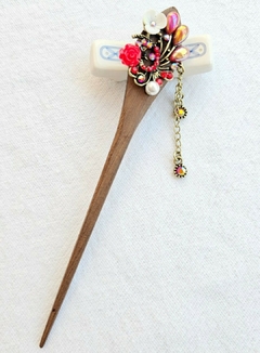 hashi madeira com brilhantes - modelo 8