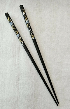 Hashi para cabelo em madeira - Kit 1 Par - Tsuru - Preto modelo 2