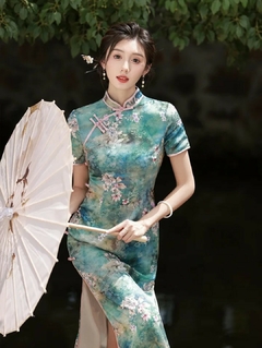 Imagem do Vestido Longo ( Qpao) Jardim Oriental - Verde