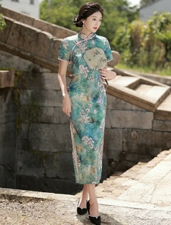 Vestido Longo ( Qpao) Jardim Oriental - Verde - comprar online