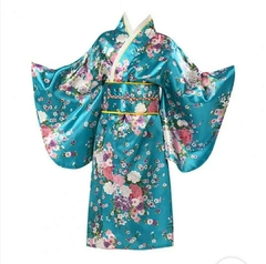 Yukata Infantil Em Seda Estampa Floral - Azul Turquesa na internet