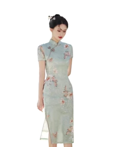 Vestido Oriental Midi Verde Chá na internet