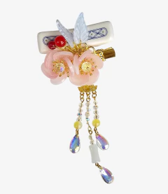 Kanzashi Acessório para cabelo em pedraria com pingente - Rosa com vermelho na internet