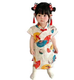 Vestido infantil Algodão Leques e sombrinhas